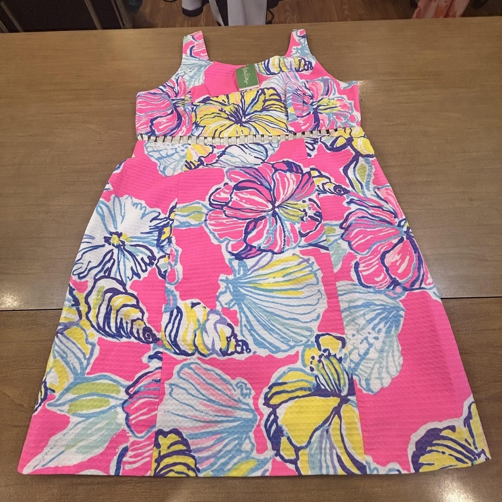 Lilly Pulitzer Dress Womens 14 Pink Tropical Seashell Iggy Shift Sundress NEW‎
